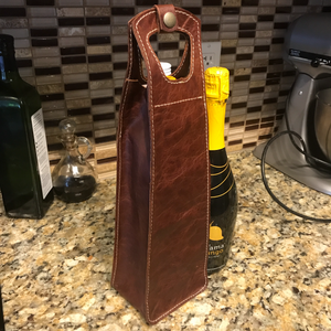 Leather Wine Bottle Tote. Single