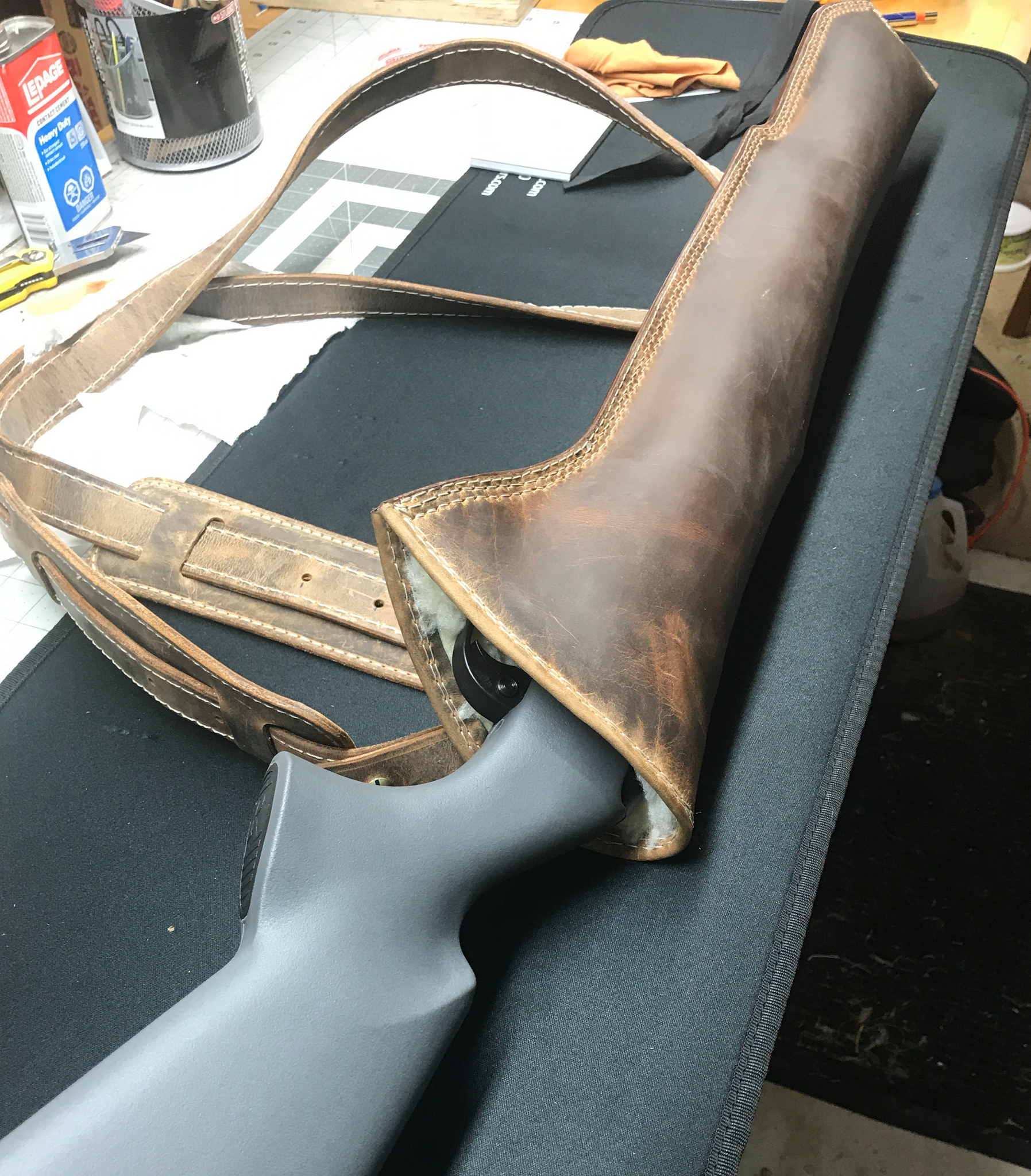 Leather rifle top scabbard backpack