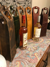 Load image into Gallery viewer, Leather Wine Bottle Tote. Single