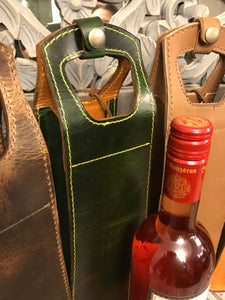 Leather Wine Bottle Tote. Double