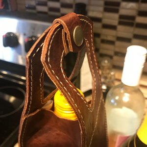 Leather Wine Bottle Tote. Single